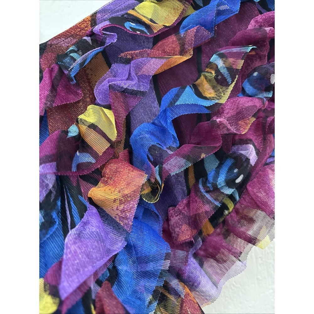 Live 4 Truth Ruffle Mesh Bodysuit Top Multicolor Sheer Sz Medium Festival V Neck - Picture 4 of 9